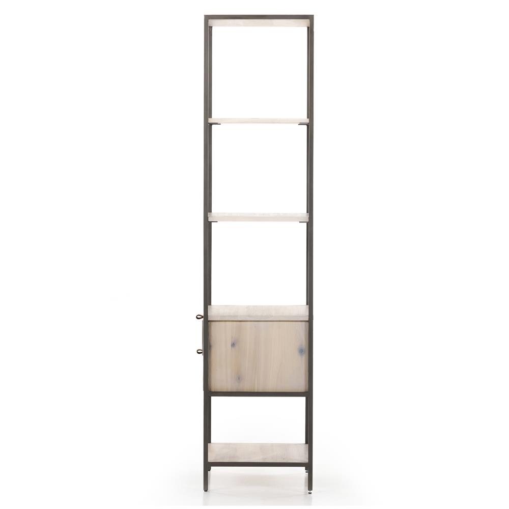 Theodore Industrial Loft Dove White Wood Grey Iron Frame 2 Drawer Display Bookcase|