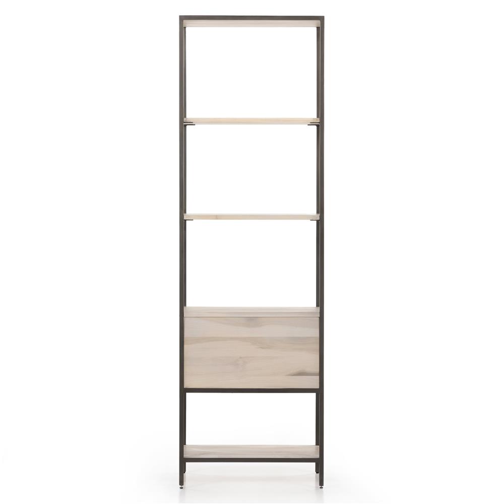 Theodore Industrial Loft Dove White Wood Grey Iron Frame 2 Drawer Display Bookcase|