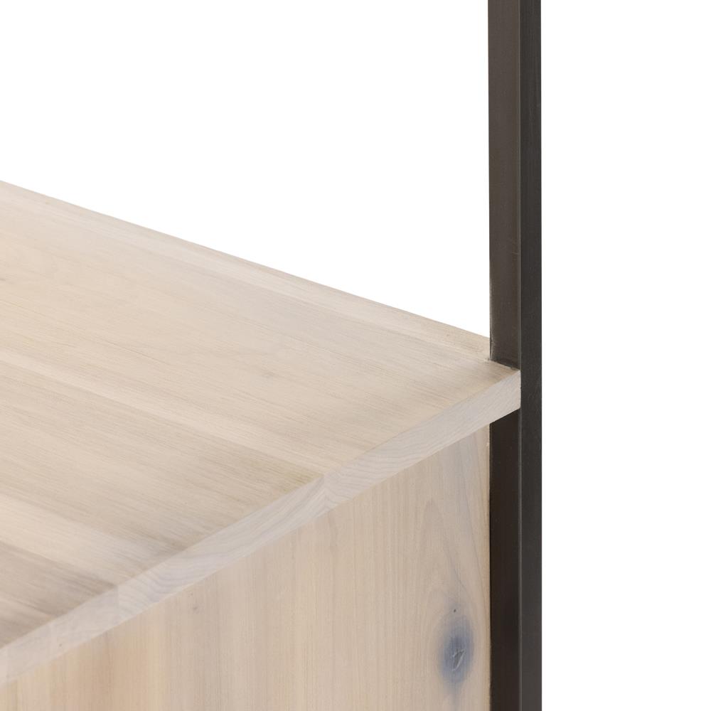 Theodore Industrial Loft Dove White Wood Grey Iron Frame 2 Drawer Display Bookcase|