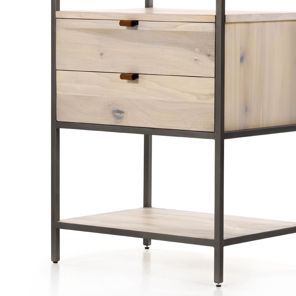 Theodore Industrial Loft Dove White Wood Grey Iron Frame 2 Drawer Display Bookcase|