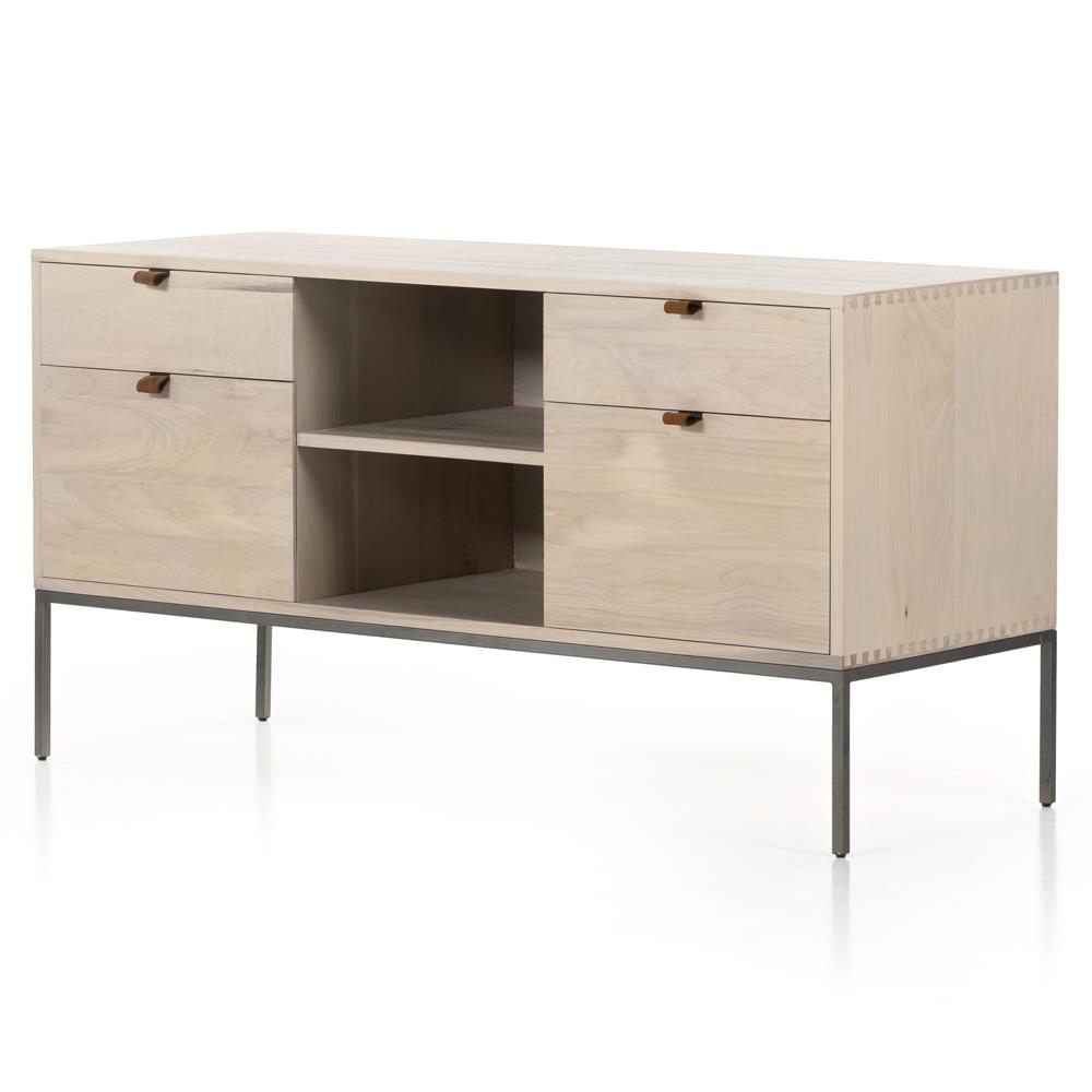 Theodore Industrial Loft Dove White Wood Grey Iron 4 Drawer Filing Credenza|