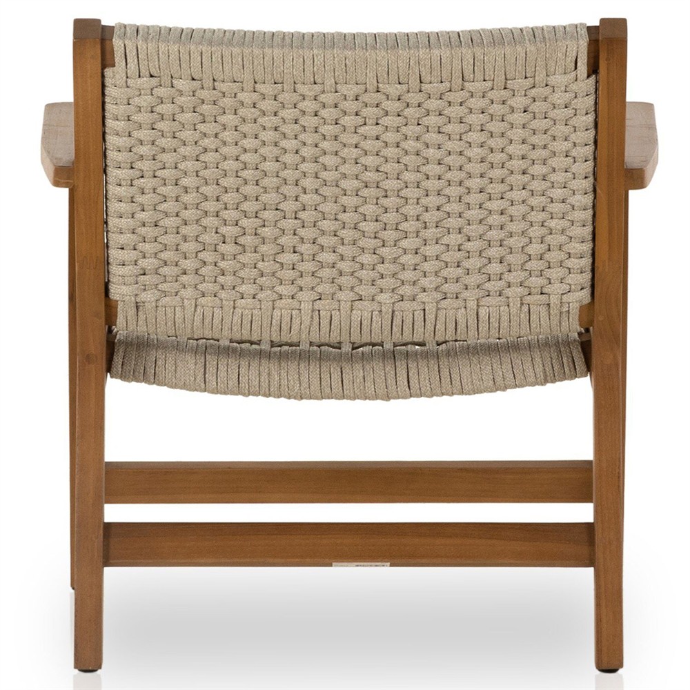 Dion Coastal Beach Light Brown Woven Rope Natural Teak Wood Outdoor Arm Chair|