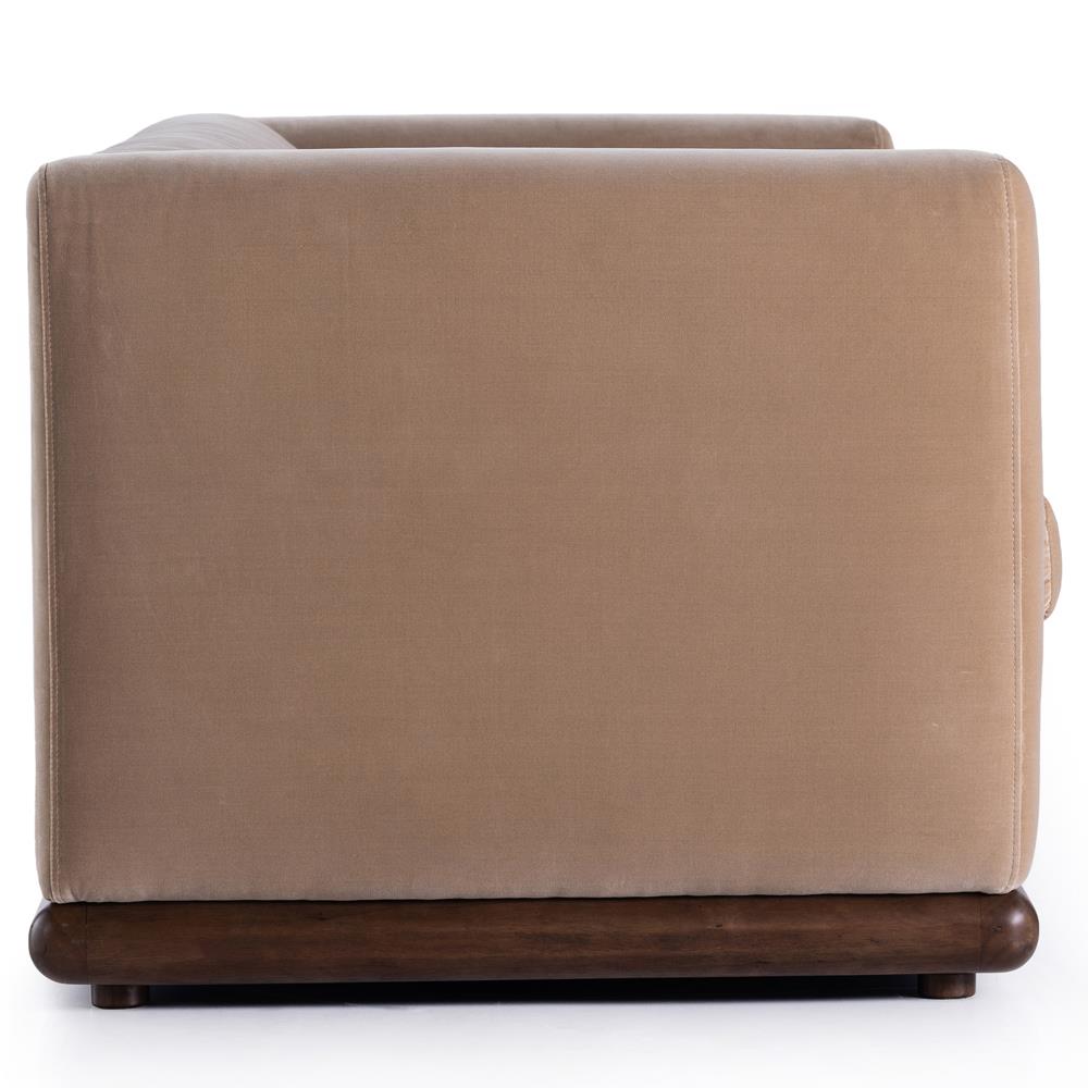 Jordane Mid Century Modern Taupe Upholstered Velvet Brown Wood Base Sofa - 83"W|