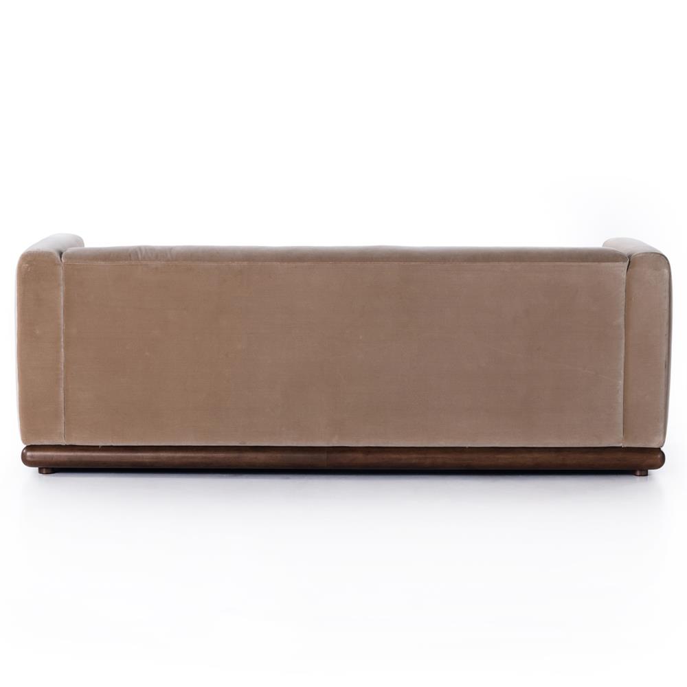 Jordane Mid Century Modern Taupe Upholstered Velvet Brown Wood Base Sofa - 83"W|