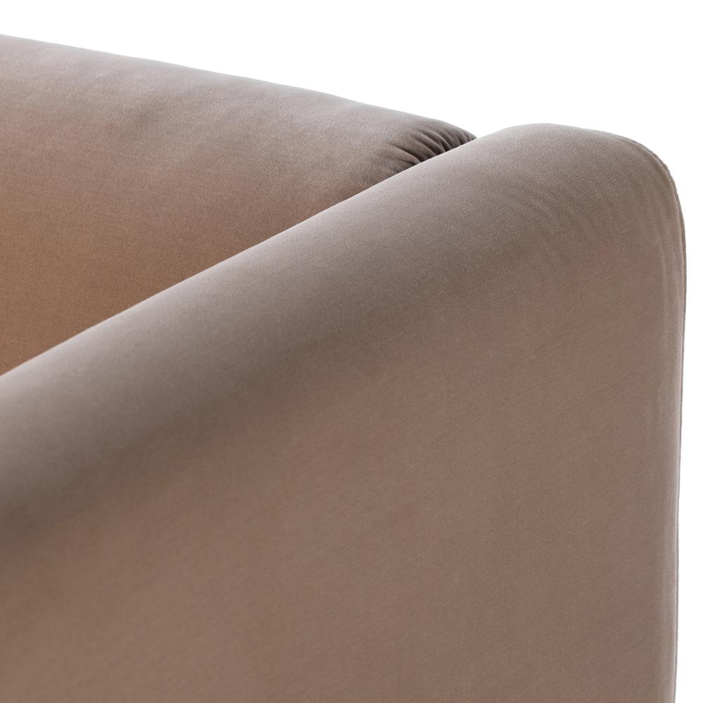 Jordane Mid Century Modern Taupe Upholstered Velvet Brown Wood Base Sofa - 83"W|