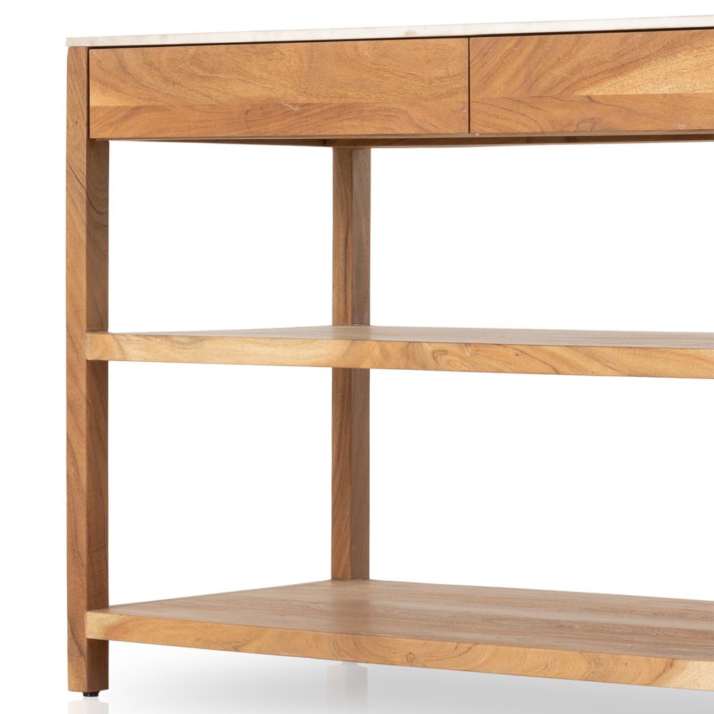 Sohail Coastal Beach White Marble Brown Acacia Wood Kitchen Island - 54"|