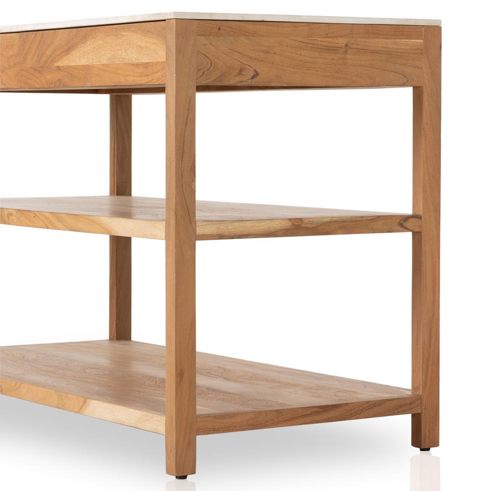 Sohail Coastal Beach White Marble Brown Acacia Wood Kitchen Island - 54"|