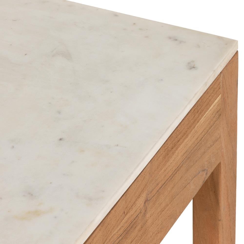 Sohail Coastal Beach White Marble Brown Acacia Wood Kitchen Island - 54"|