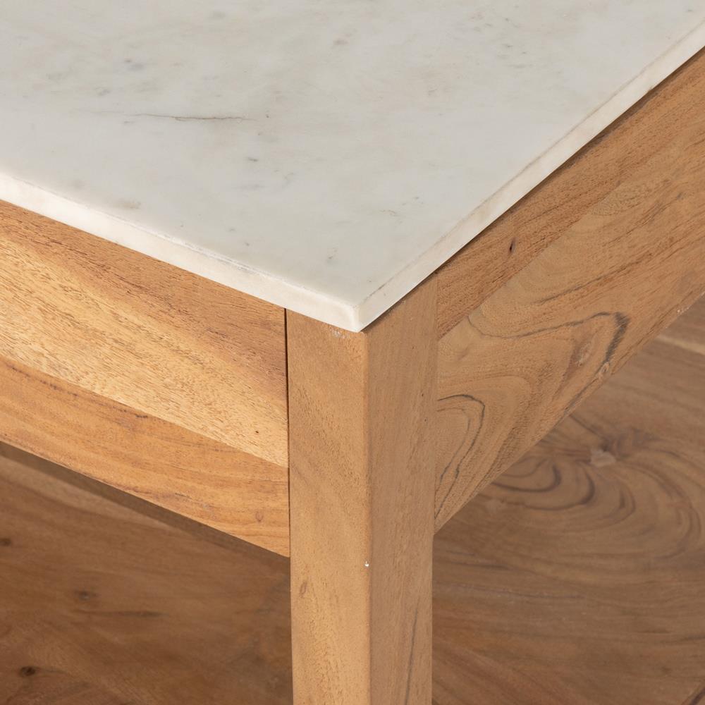 Sohail Coastal Beach White Marble Brown Acacia Wood Kitchen Island - 54"|