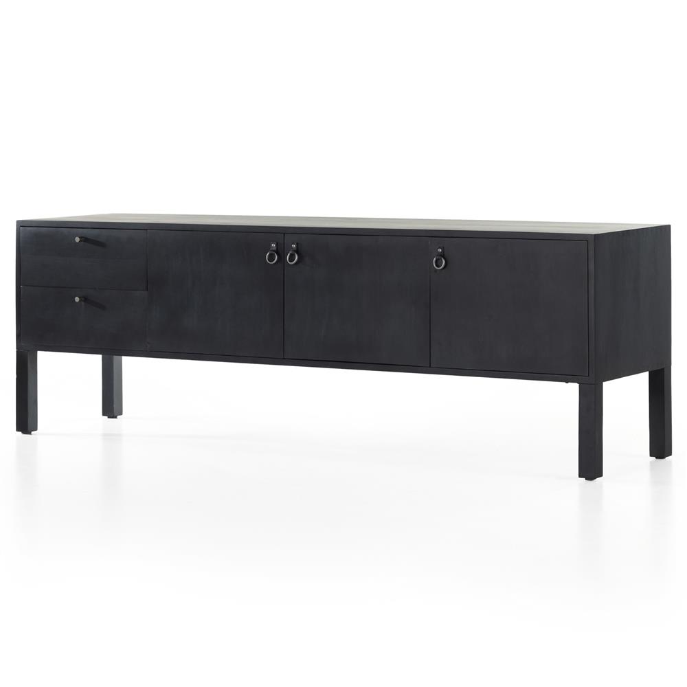 Luca Industrial Loft Black Wash Wood 2 Drawer 3 Door Media Console|