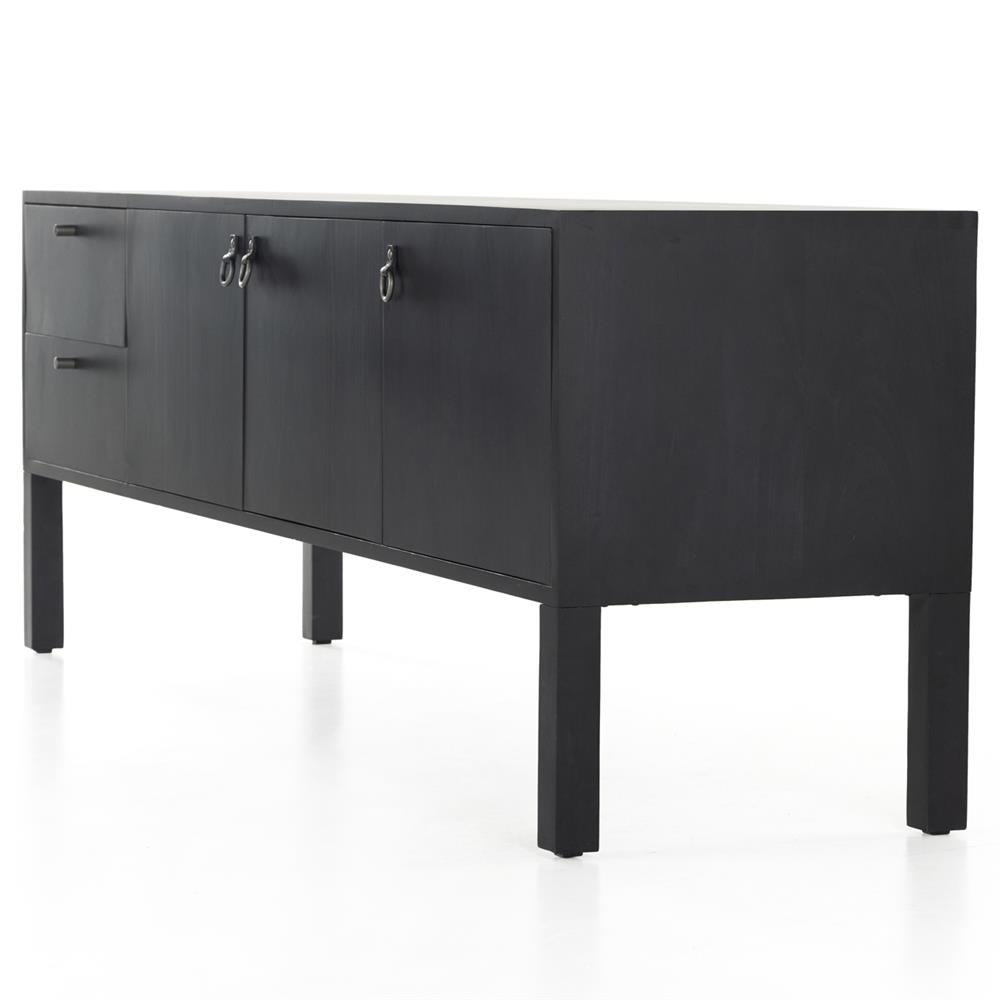 Luca Industrial Loft Black Wash Wood 2 Drawer 3 Door Media Console|