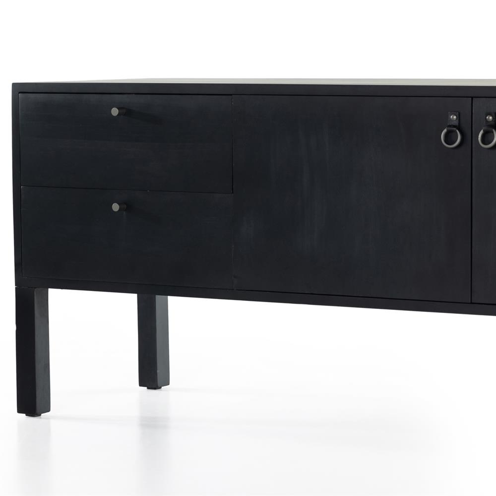 Luca Industrial Loft Black Wash Wood 2 Drawer 3 Door Media Console|