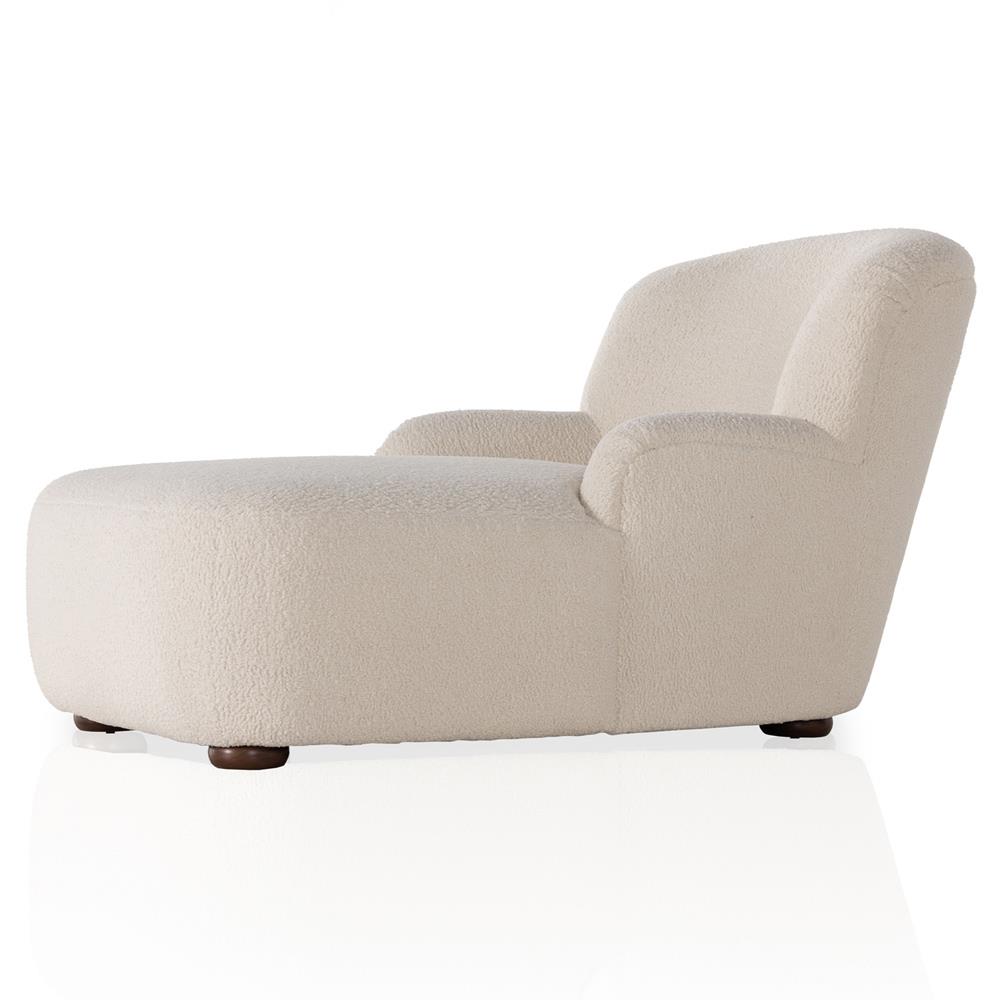 Kaden Modern Classic Cream Upholstered Boucle Brown Wood Chaise Lounge|