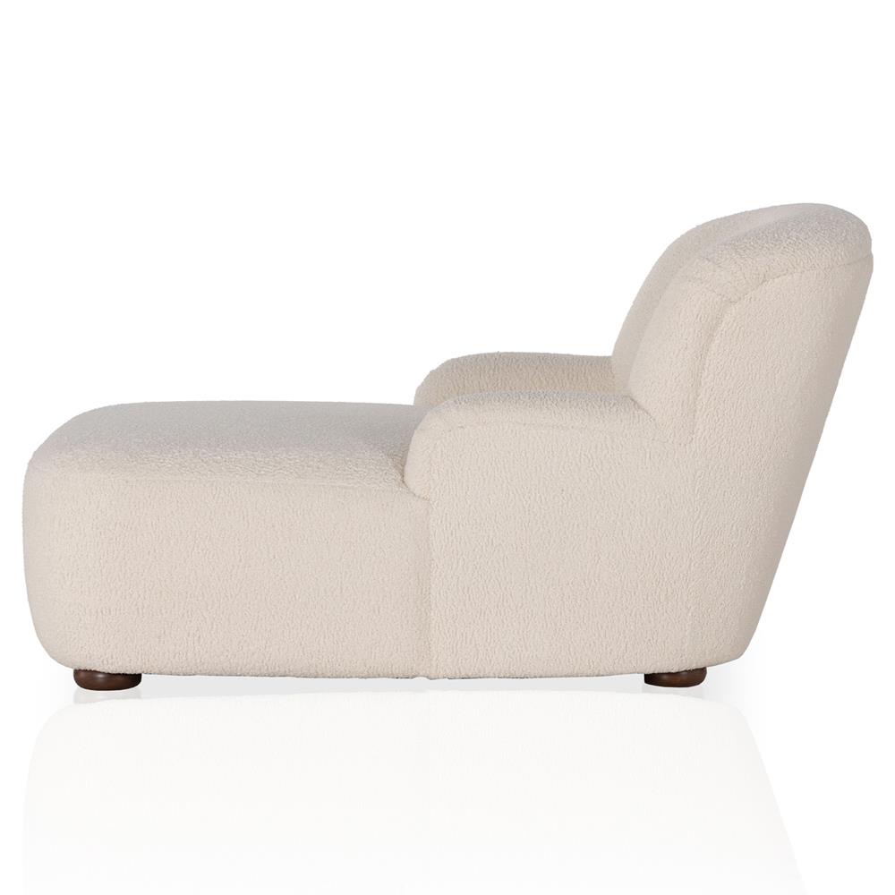 Kaden Modern Classic Cream Upholstered Boucle Brown Wood Chaise Lounge|