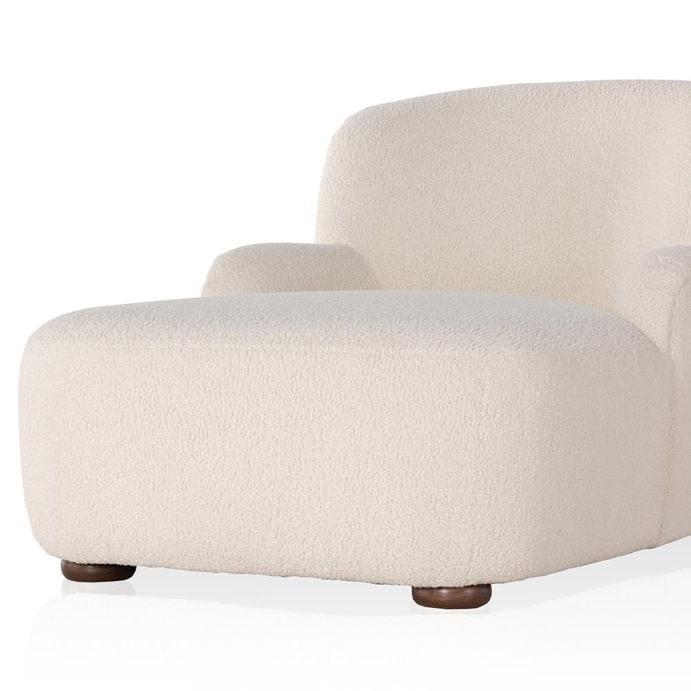 Kaden Modern Classic Cream Upholstered Boucle Brown Wood Chaise Lounge|