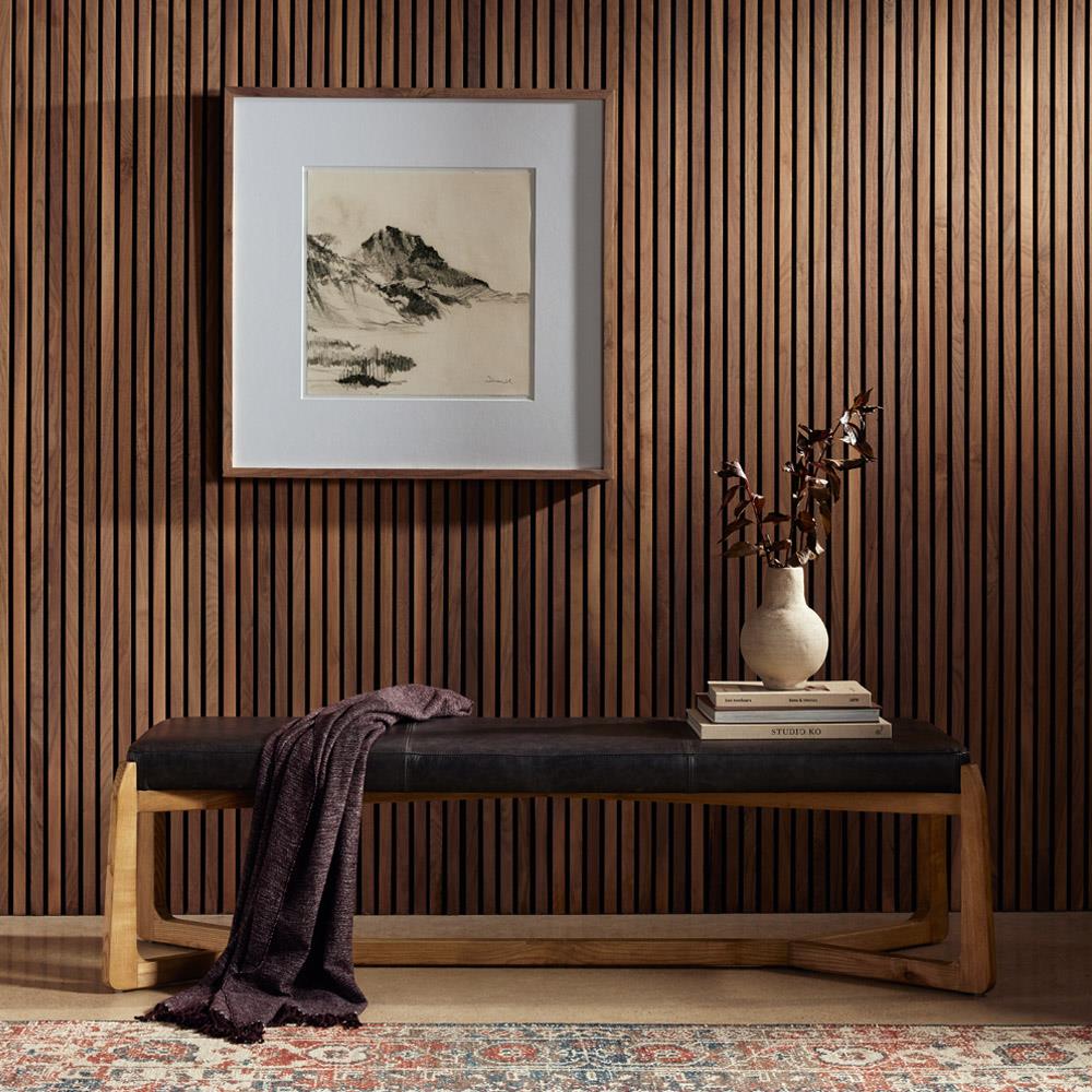 Roe Mid Century Modern Black Upholstered Leather Grey Wood