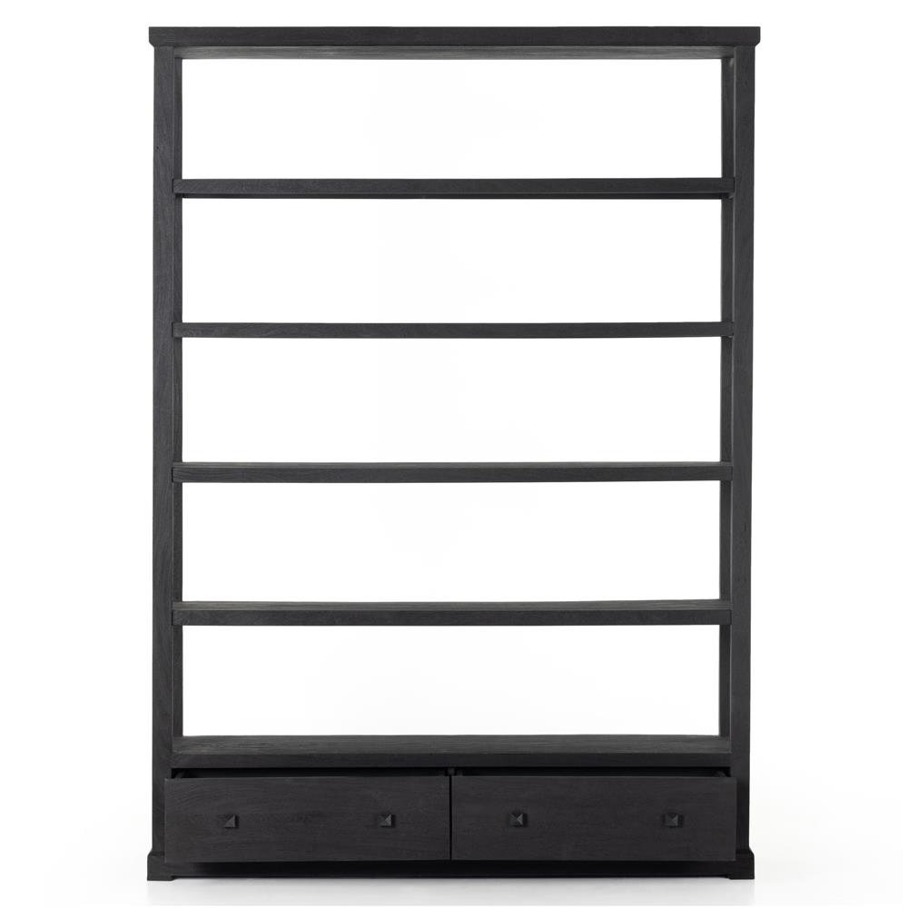Winston Rustic Lodge Black Reclaimed Wood 2 Drawer Open Back Bookcase|