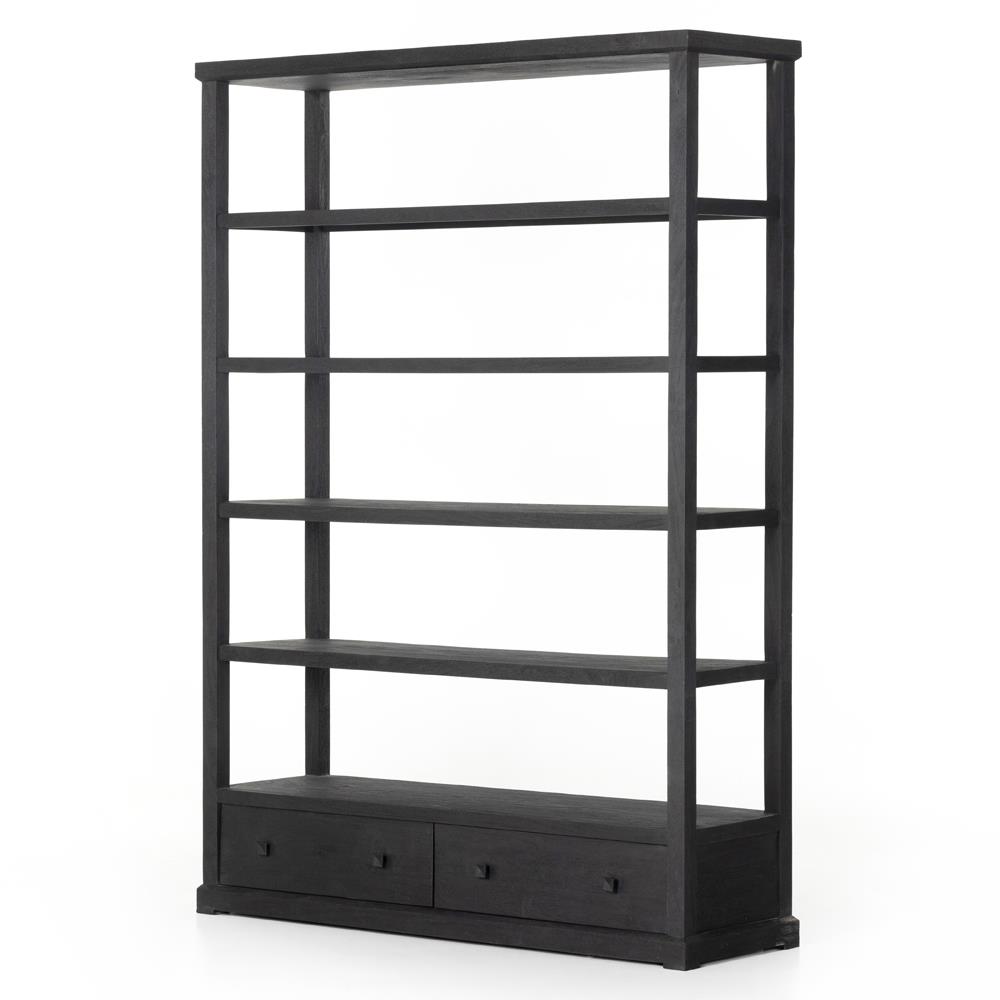 Winston Rustic Lodge Black Reclaimed Wood 2 Drawer Open Back Bookcase|