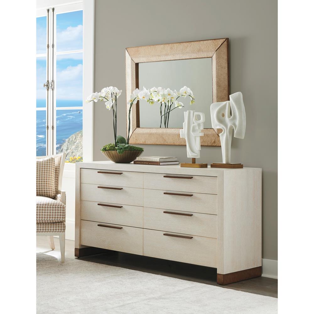 Bluff Modern Winter White Oak Metal Base 8 Drawer Double Dresser|