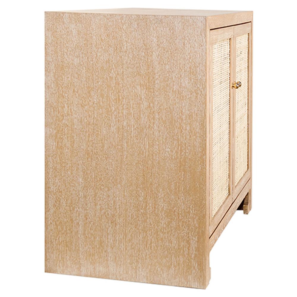 Worlds Away Alden Coastal Beach Brown Oak Wood Woven Cane Cabinet