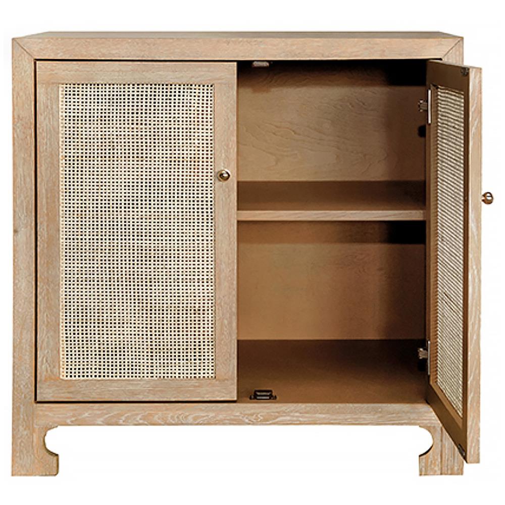 Worlds Away Alden Coastal Beach Brown Oak Wood Woven Cane Cabinet