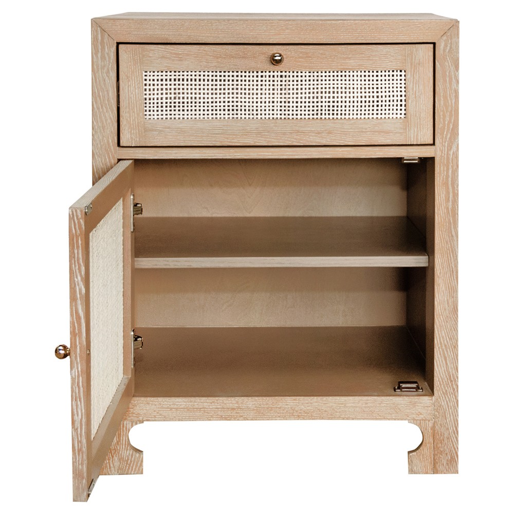 Worlds Away Ruth Coastal Beach Natural Wood Woven Cane Nightstand