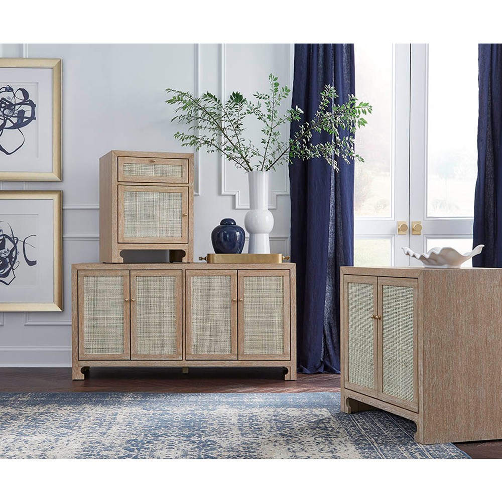 Worlds Away Ruth Coastal Beach Natural Wood Woven Cane Nightstand