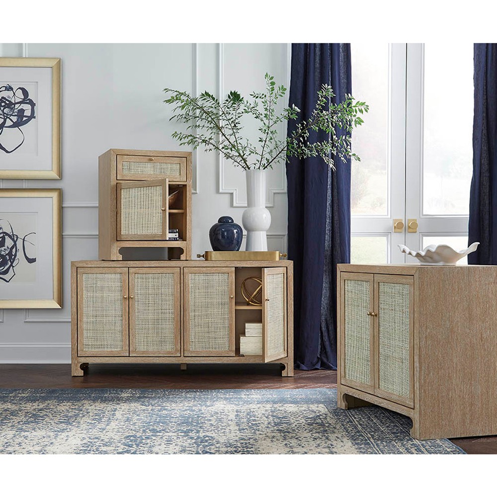Worlds Away Ruth Coastal Beach Natural Wood Woven Cane Nightstand