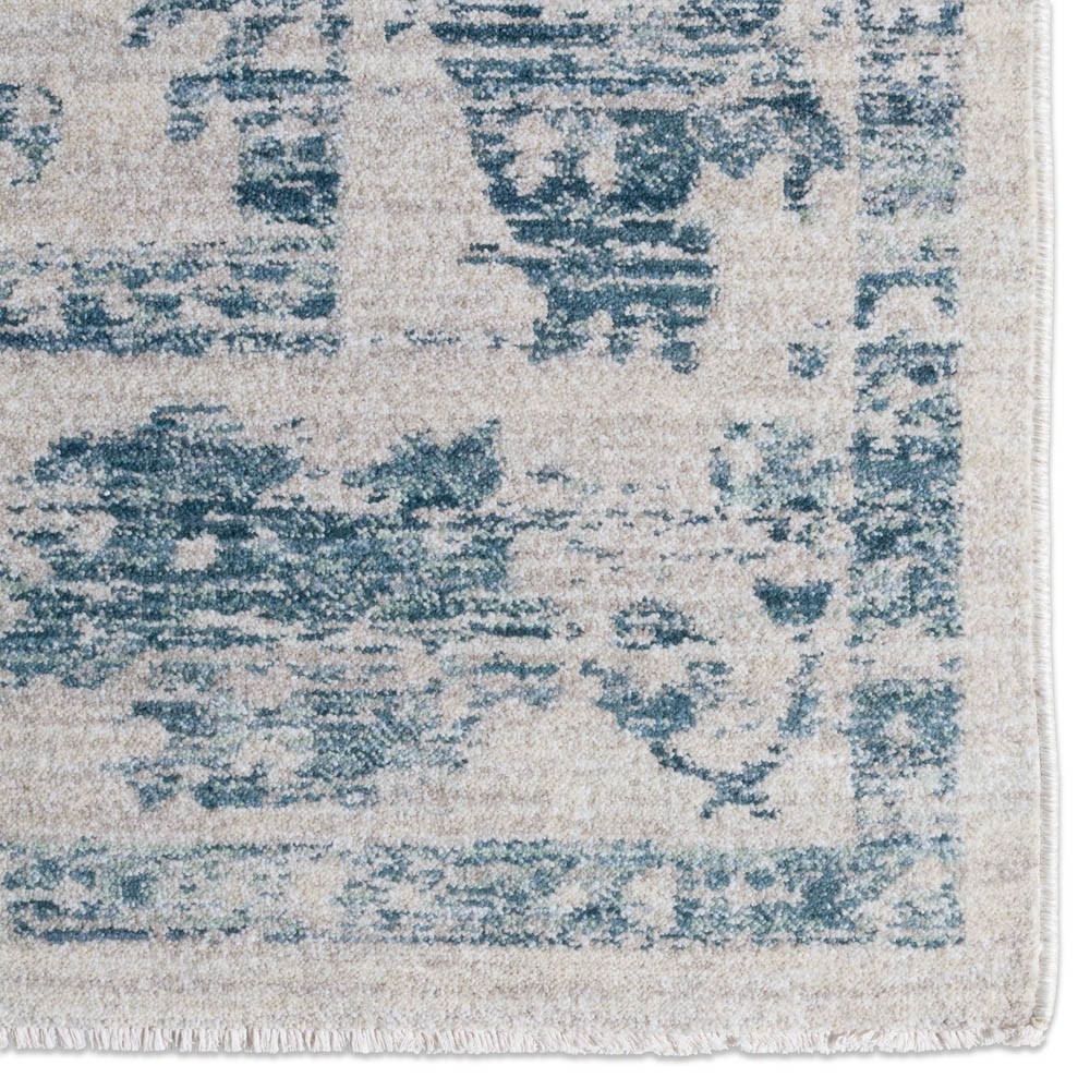 Lottie French Country Blue Floral Patterned Rug - 4'x5'2