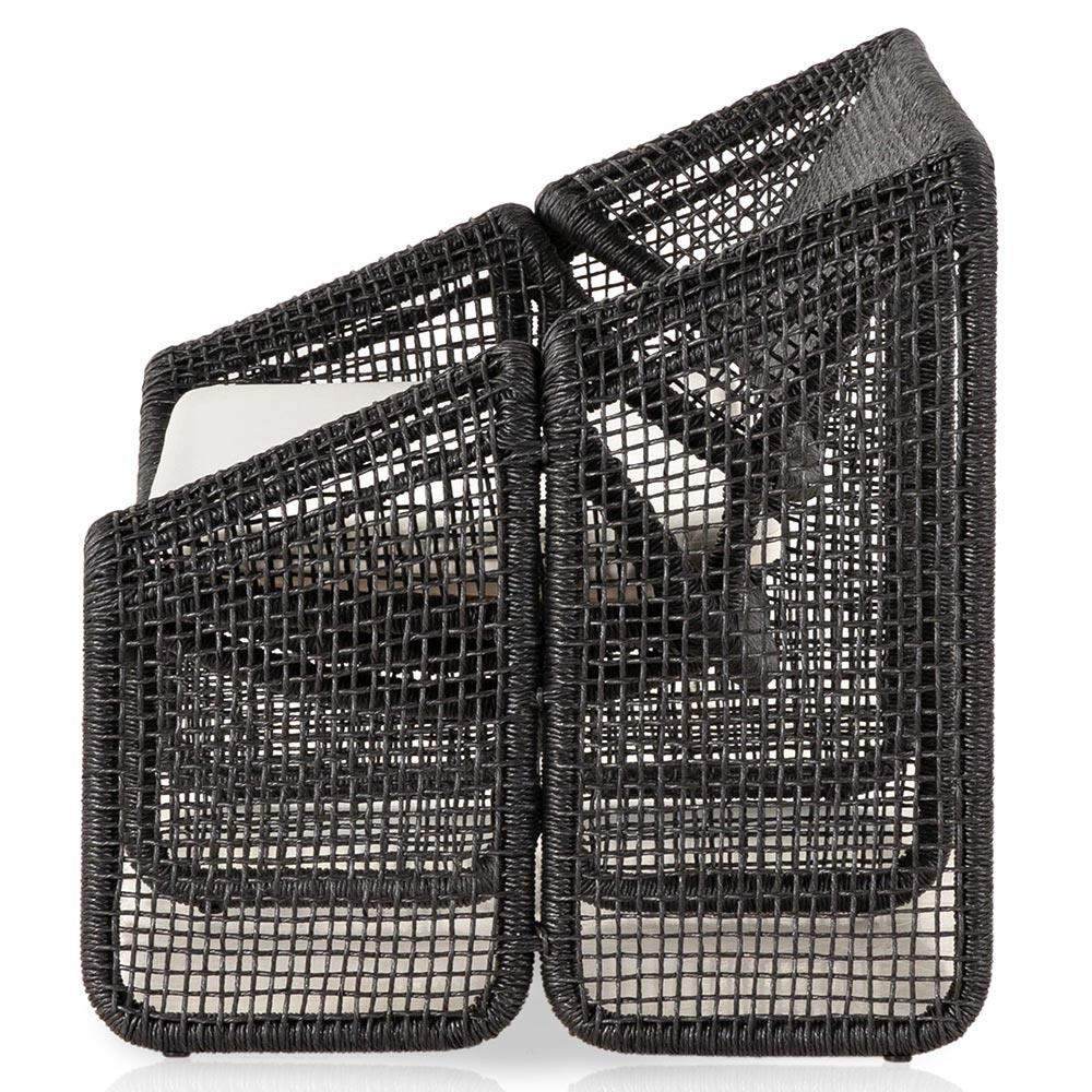 Lani Coastal Beach White Cushion Black Woven Wicker Outdoor Sofa - 63"W|