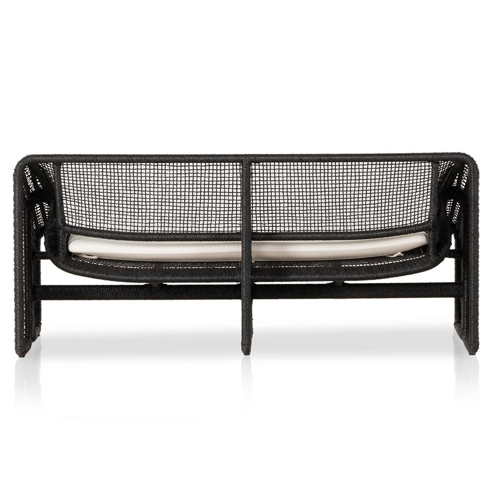 Lani Coastal Beach White Cushion Black Woven Wicker Outdoor Sofa - 63"W|
