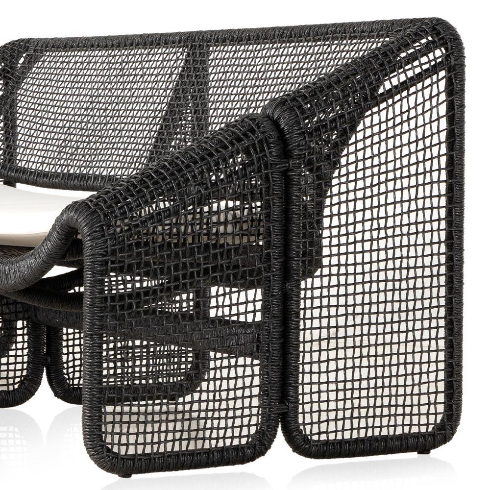 Lani Coastal Beach White Cushion Black Woven Wicker Outdoor Sofa - 63"W|