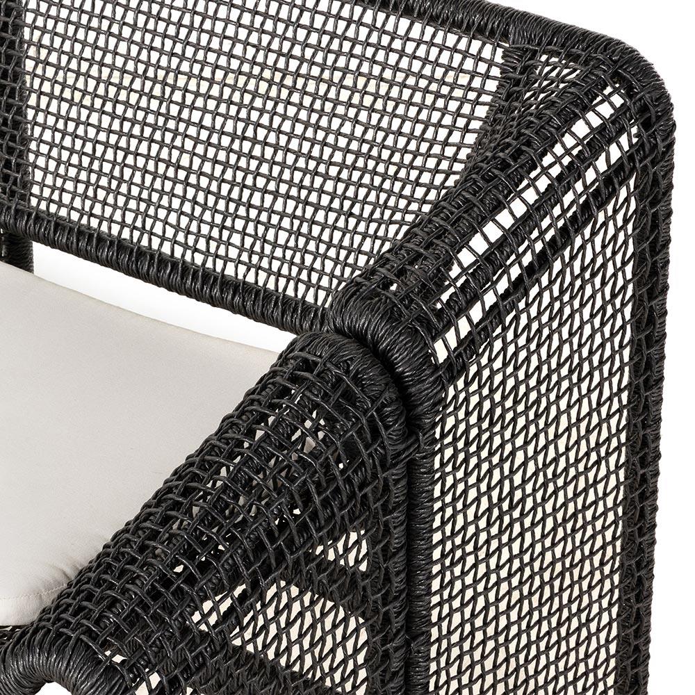 Lani Coastal Beach White Cushion Black Woven Wicker Outdoor Sofa - 63"W|