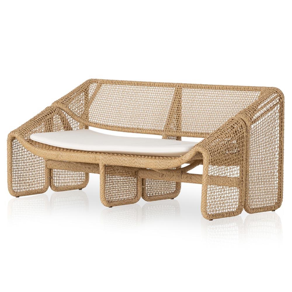 Lani Coastal Beach White Cushion Brown Woven Wicker Outdoor Sofa - 63"W|