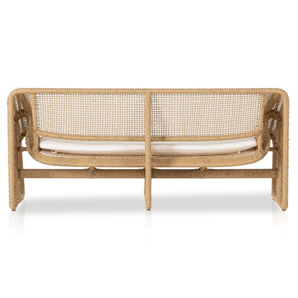 Lani Coastal Beach White Cushion Brown Woven Wicker Outdoor Sofa - 63"W|