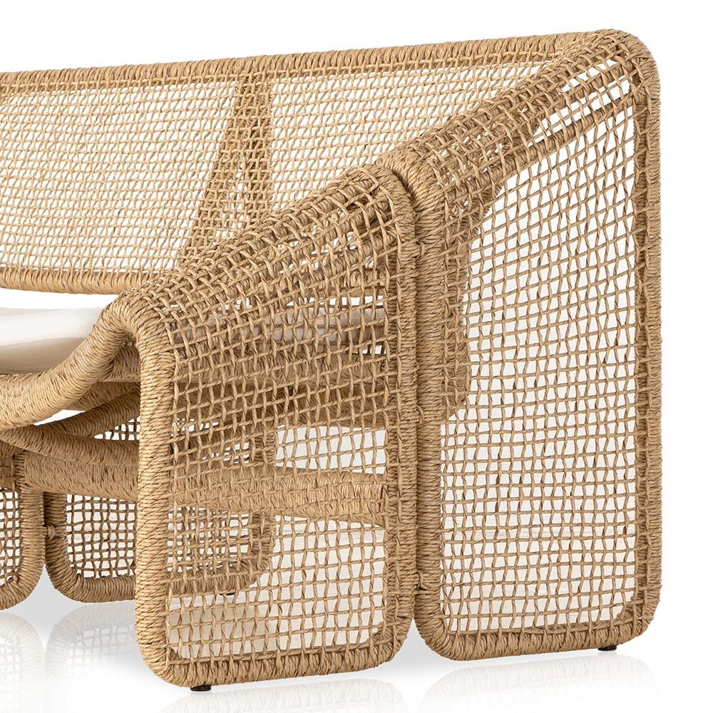 Lani Coastal Beach White Cushion Brown Woven Wicker Outdoor Sofa - 63"W|