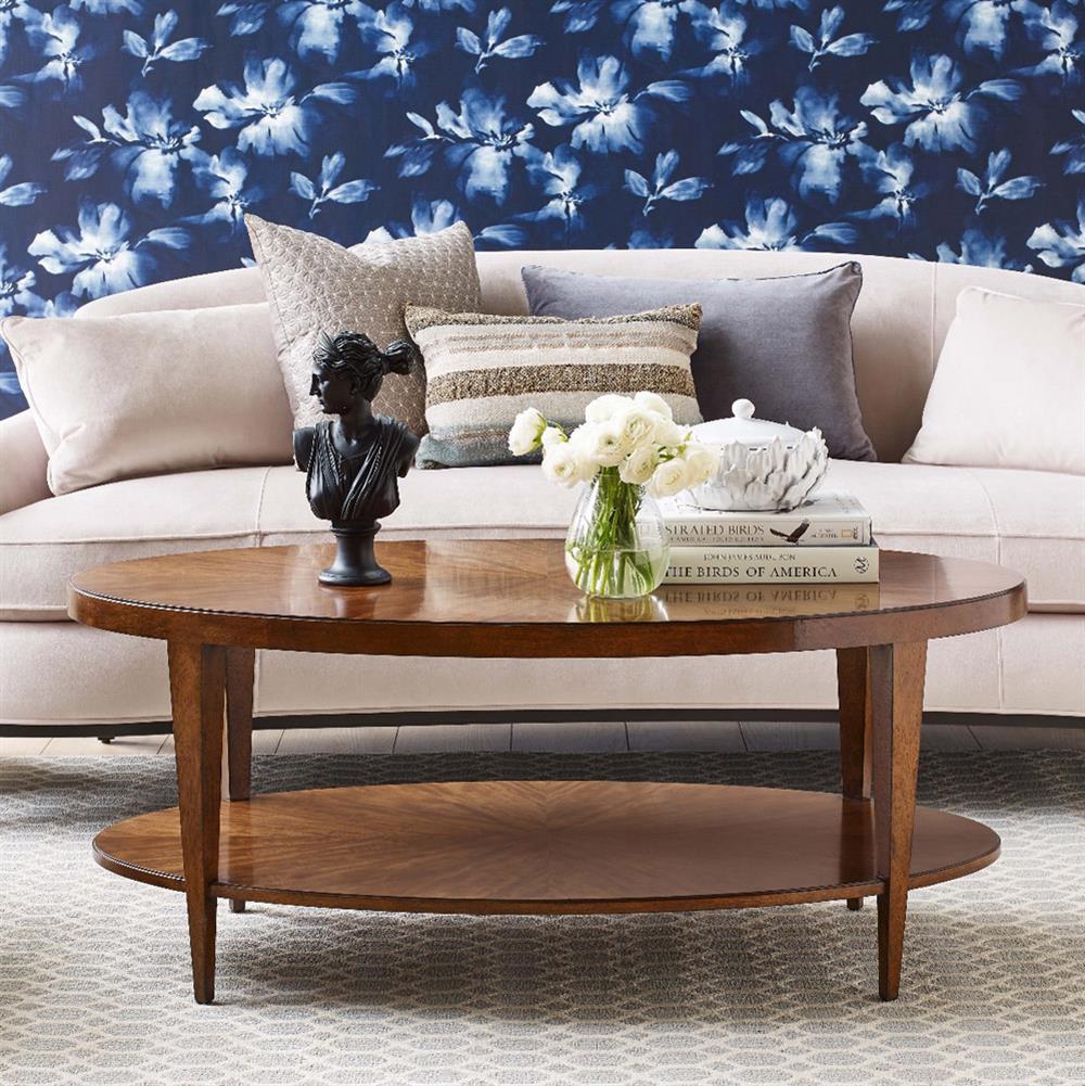 Stafford Mid Century Modern Brown Wood 2 Tier Oval Coffee Table|