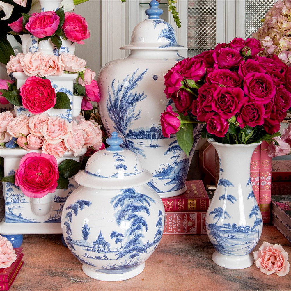 ヴィンテージ霧吹き ロイヤルブルーガラス瓶& 真鍮　made in UK Juliska Country Estate Delft Blue Ceramic Decorative Ginger Jar