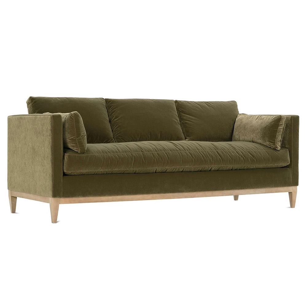 Leah Mid Century Modern Green Upholstered Velvet Brown Wood Sofa