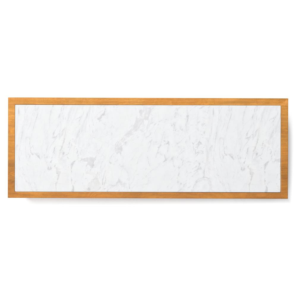 Cee Rustic White Marble Natural Teak Wood Block Rectangular Outdoor End Table|