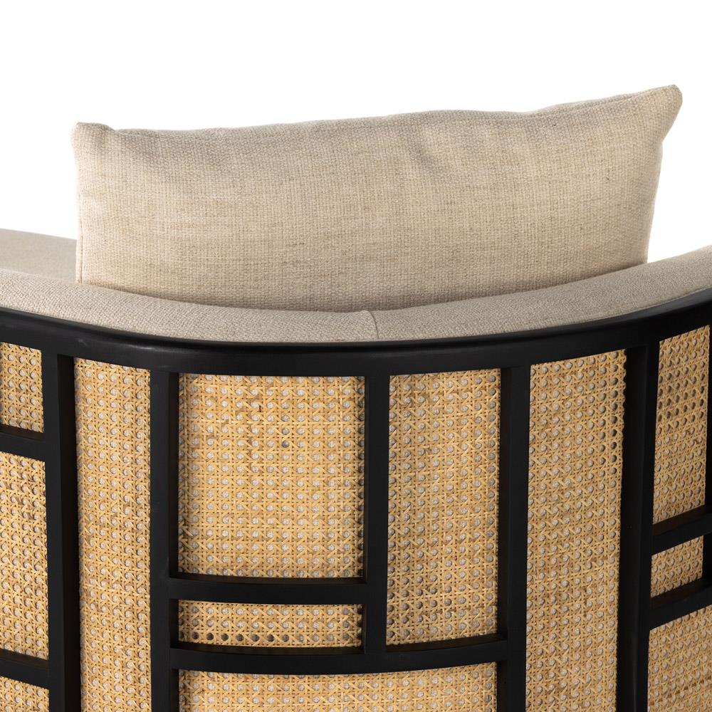 Jun Coastal Cream Performance Woven Cane Black Wood Frame Chaise Lounge|