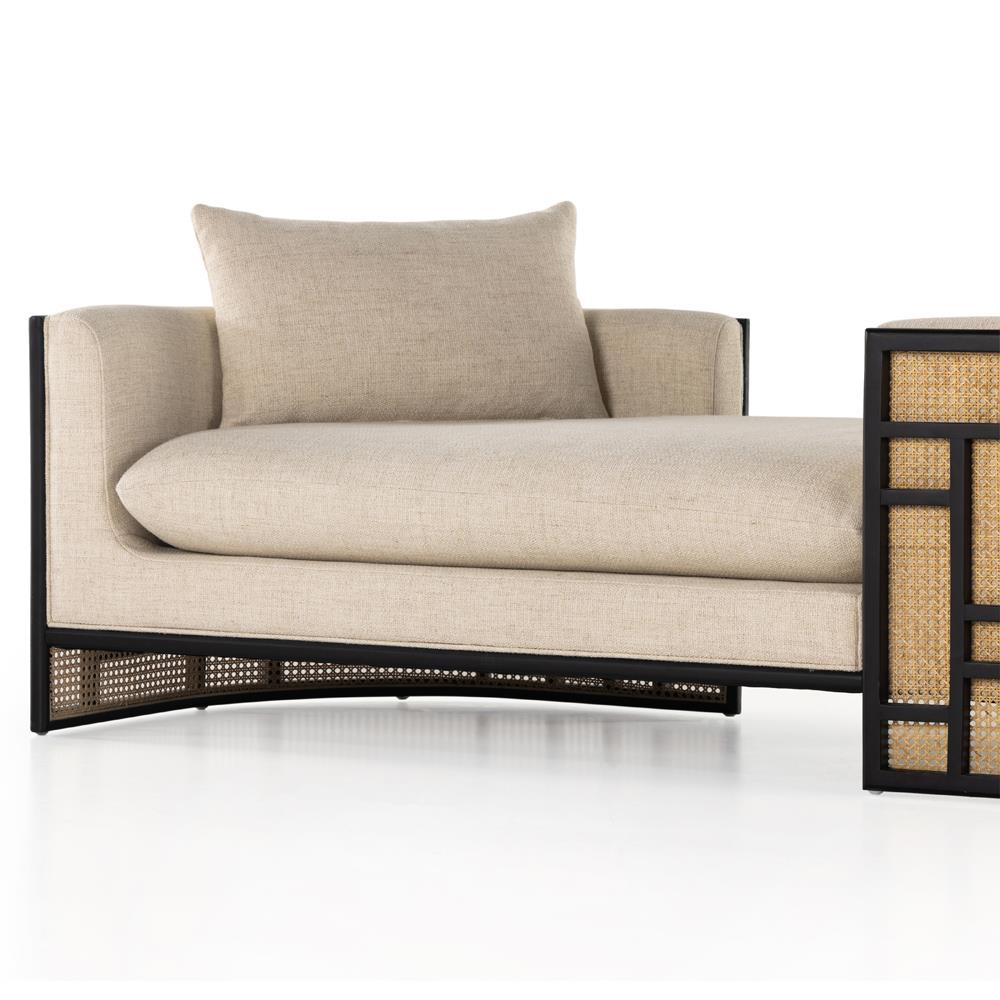 Jun Coastal Cream Performance Woven Cane Black Wood Frame Chaise Lounge|