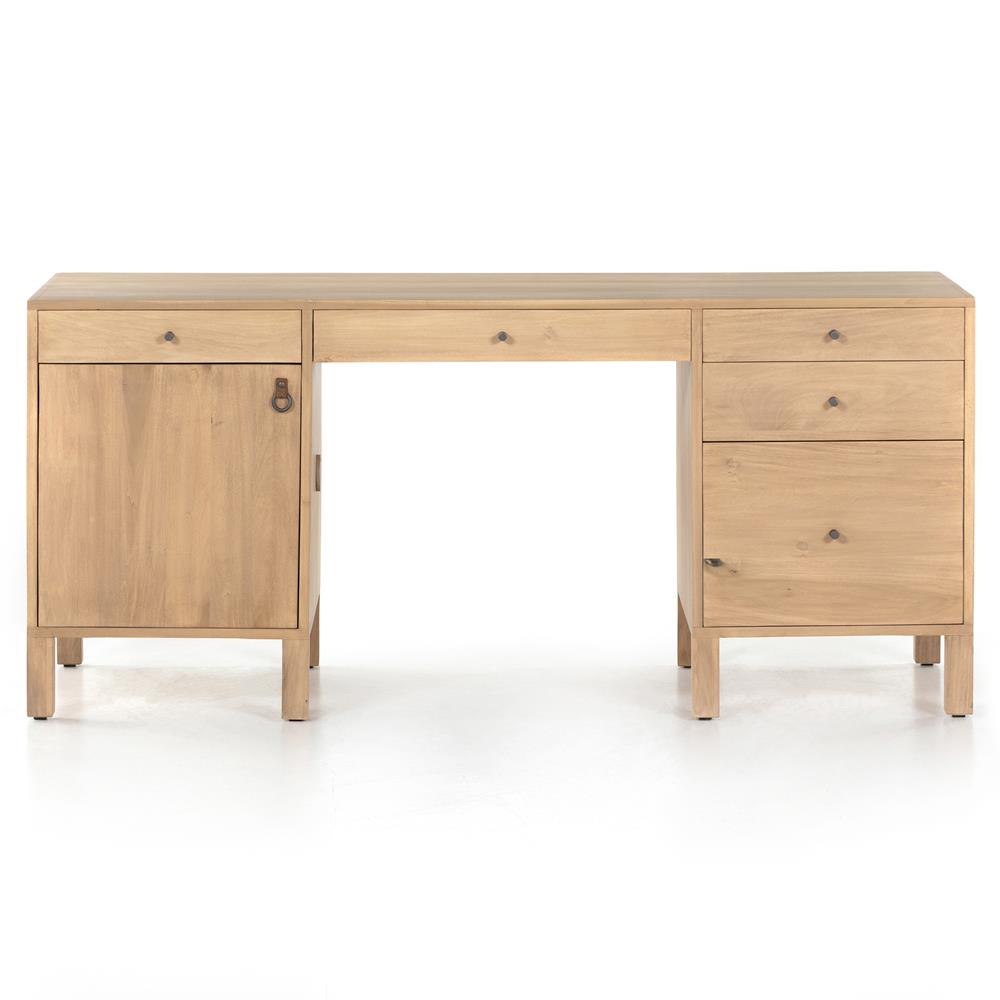 Isaac Rustic Lodge Brown Wood 5 Drawer 1 Door Executive Desk|