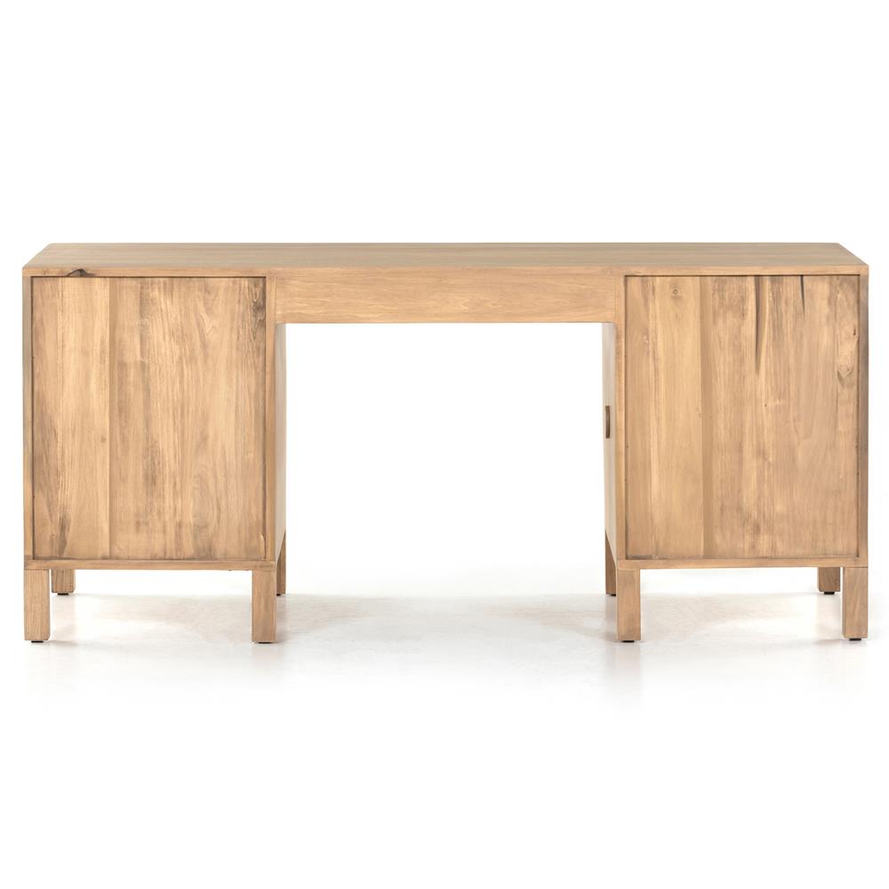 Isaac Rustic Lodge Brown Wood 5 Drawer 1 Door Executive Desk|