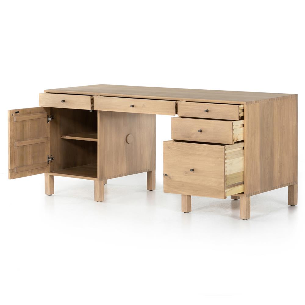 Isaac Rustic Lodge Brown Wood 5 Drawer 1 Door Executive Desk|