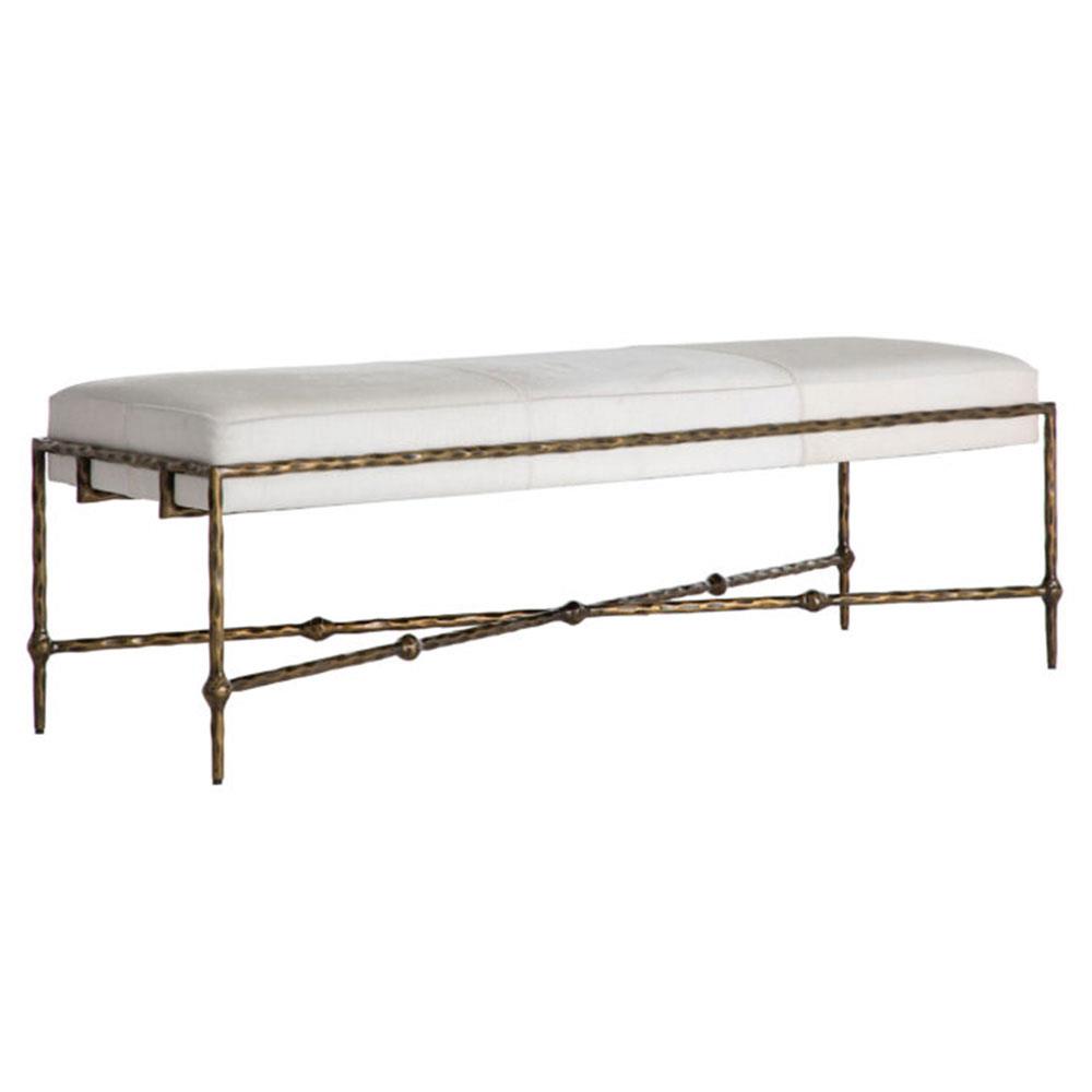 Lambeth Modern Classic White Hair On Hide Antique Brass Iron Bench|