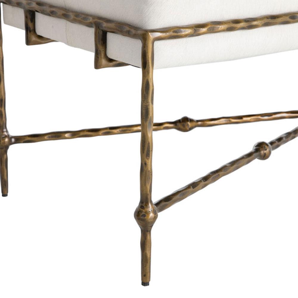 Lambeth Modern Classic White Hair On Hide Antique Brass Iron Bench|