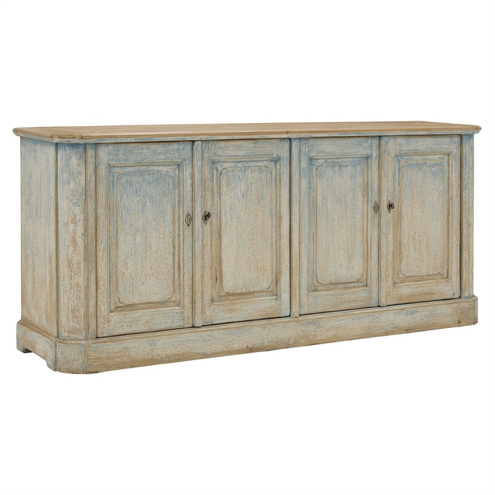 Isola Updated Traditional Distressed Blue Sideboard Wide (Over 75