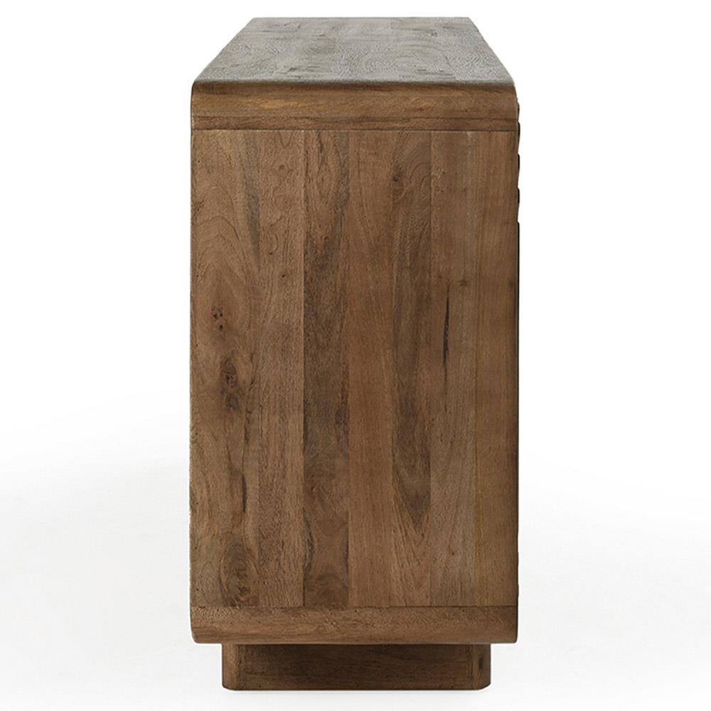 Sherwood Mid Century Modern Brown Mango Wood Patterned 4 Door Sideboard|