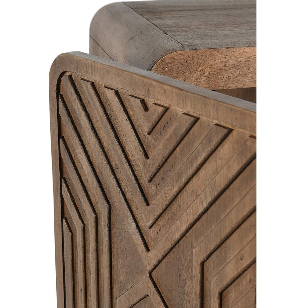 Sherwood Mid Century Modern Brown Mango Wood 2 Patterned Door Bar Cabinet|